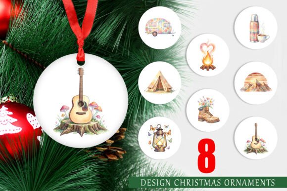 70s Retro Camping Ornament PNG & Illustrations