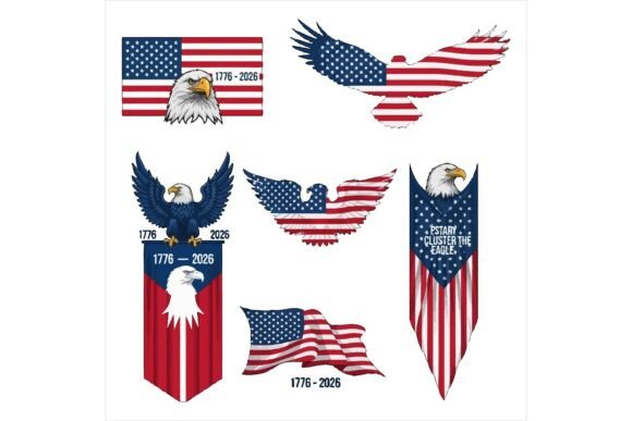 American Eagle and Flag Symbols Bundle Illustrations