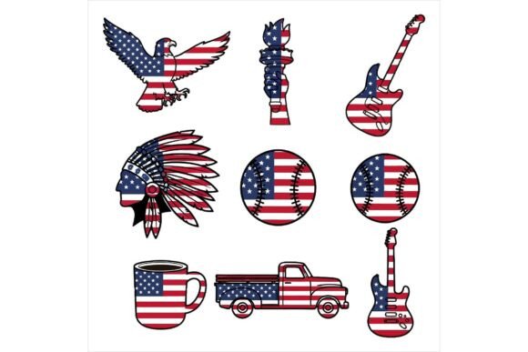 American Symbols and Objects of USA Illustrations