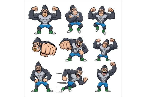 Cartoon Gorilla Poses: Bold Illustrations