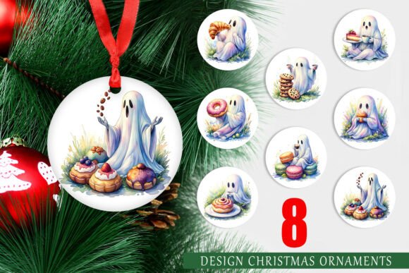 Coffee Ghost Pastry Watercolor Ornament Illustrations