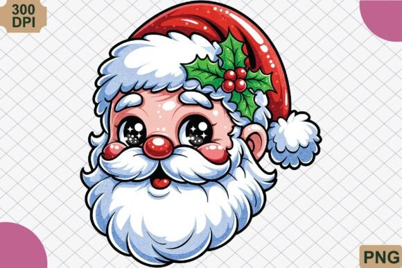 Cute Kawaii Santa Face PNG for Festive Illustrations
