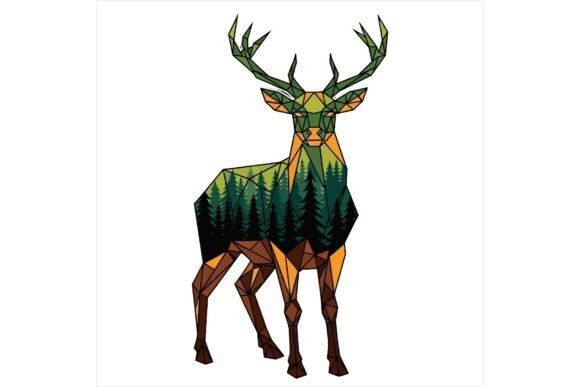 Deer with Forest Trees on Body Standing Illustrations