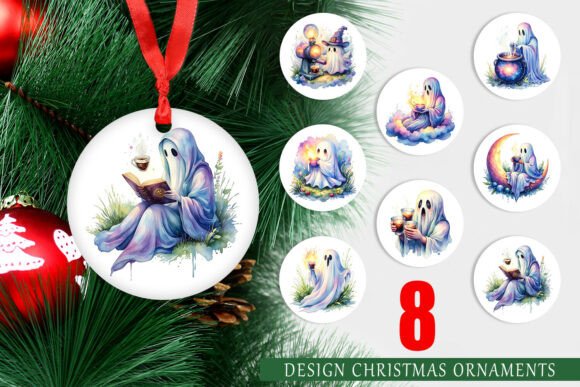 Digital Watercolor Coffee Ghost Ornament: Illustrations