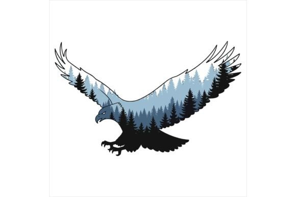 Eagle Soaring over Pine Forest Illustrations