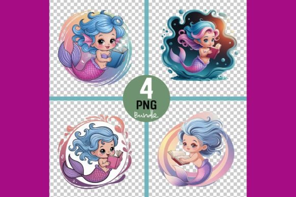 Mermaid Girls Reading Books Png Set Review