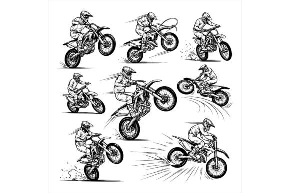 Motorcycle Rider Performing Tricks Illustrations