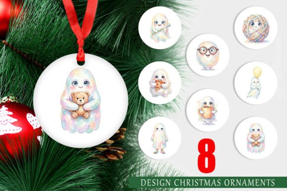 Quirky Ugly Cute Ghost Ornament PNG & Illustrations