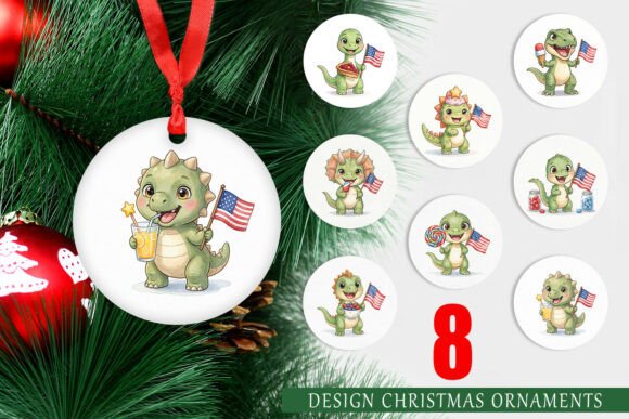 Round Summer Treats Dino Ornament PNG for Illustrations