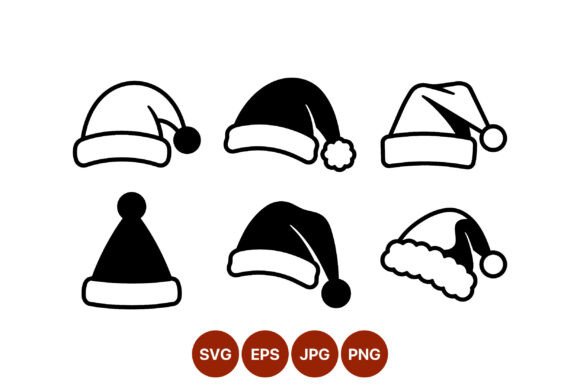 Santa Hat Silhouettes Vector Clipart: Illustrations