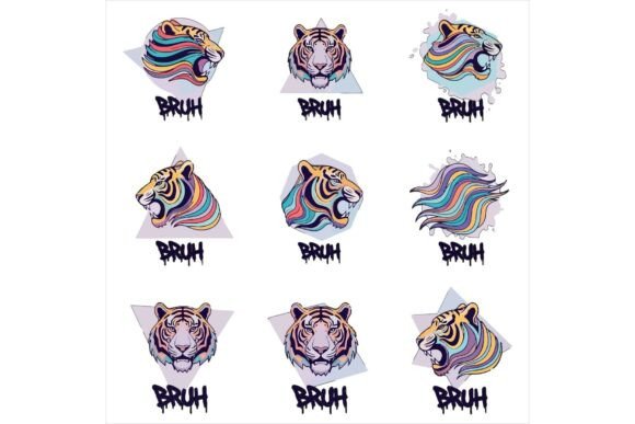 Vibrant Stylized Tiger Heads: Bold Illustrations