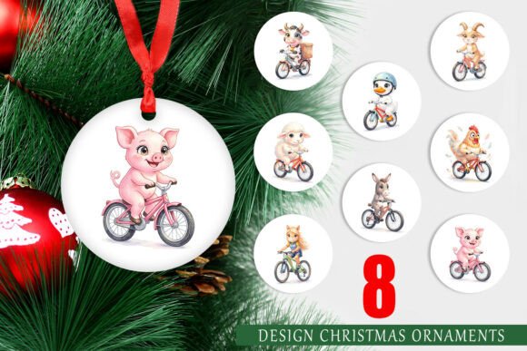 Watercolor Biking Farm Animal Ornament Review