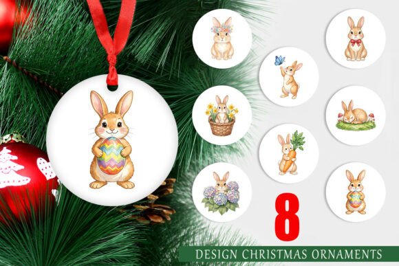 Watercolor Easter Bunny Ornament PNG & Illustrations