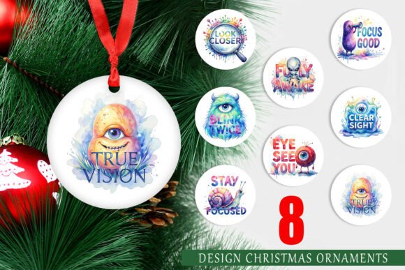 Watercolor One Eyed Monster Ornament PNG