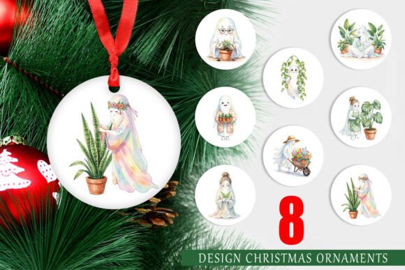 Watercolor Plant Ghost Ornament PNG: Editorial Illustrations