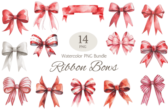 Watercolor Red Ribbon Bows: Premium Illustrations