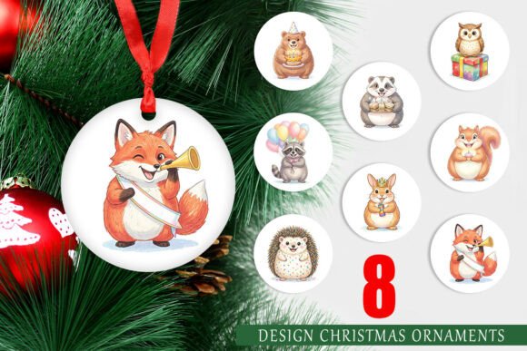Watercolor Woodland Birthday Ornament Illustrations