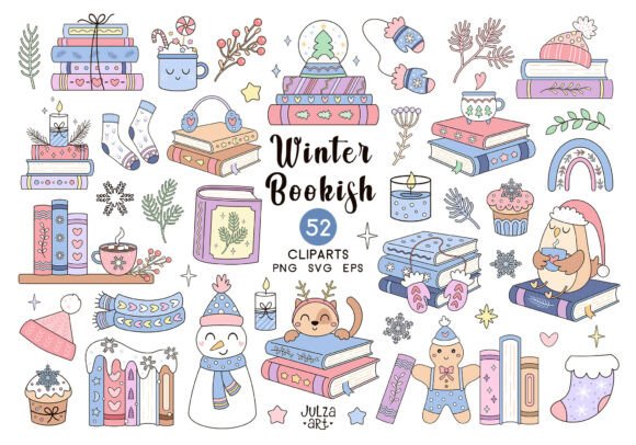 Winter Books Clipart: Bookish Illustrations