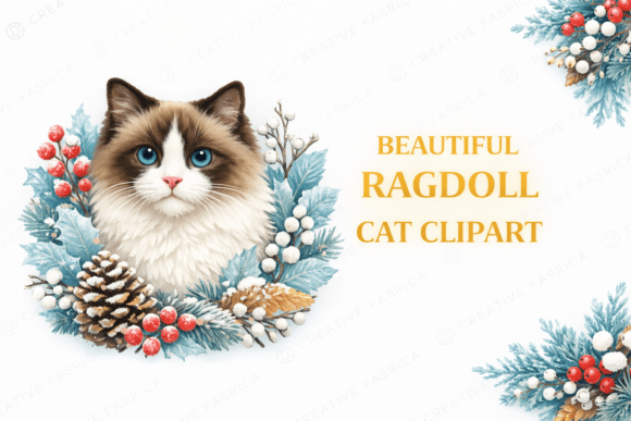 Winter Ragdoll Cat Clipart: Cozy Illustrations for Crafters