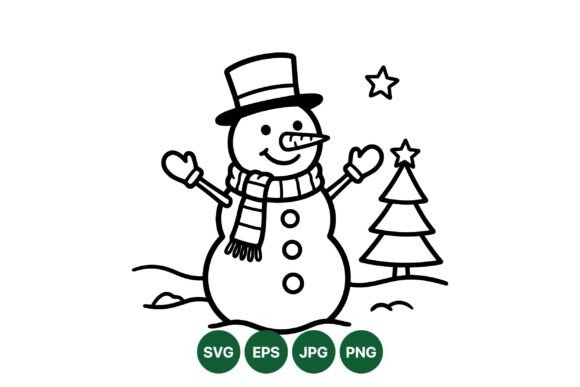 Winter Snowman Line Art Svg: Illustrations for Sellers